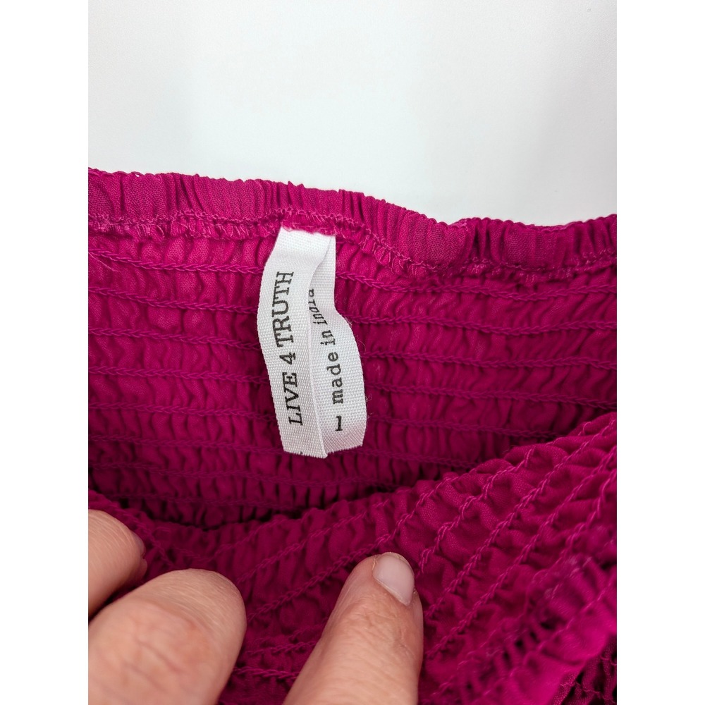 Fairycore Crop Top Womens Large Magenta Pink Smocked Bell Sleeve Statement Flowy - Picture 4 of 10